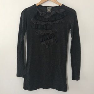 MK2K grey wool ruffle long sleeve shirt